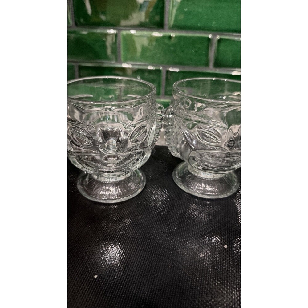Vintage Set Of 2 Clear Glass Happy/Sad Faced Hawaiian Tiki Mugs